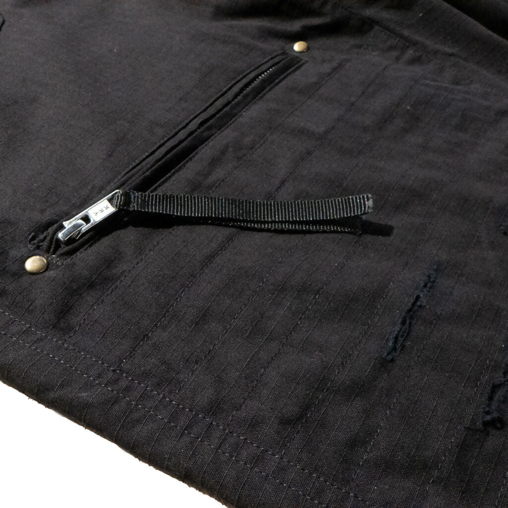 Black Rip-stop Distressed Pants