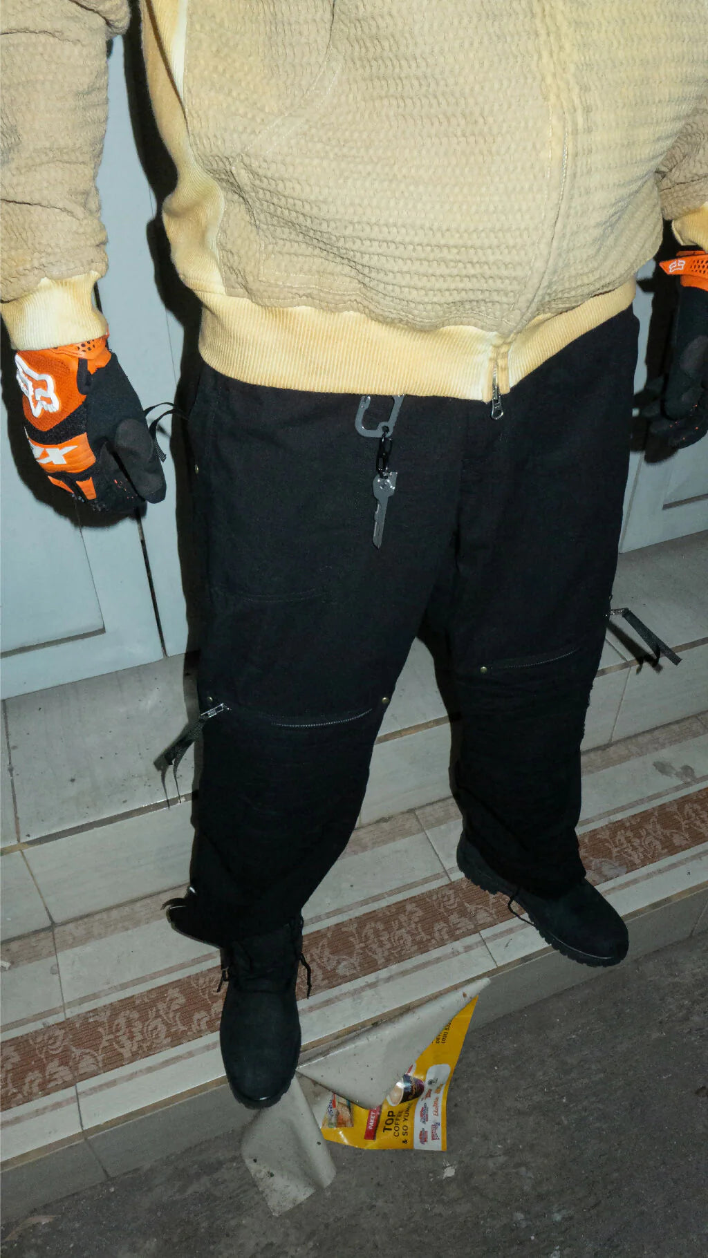 Black Rip-stop Distressed Pants