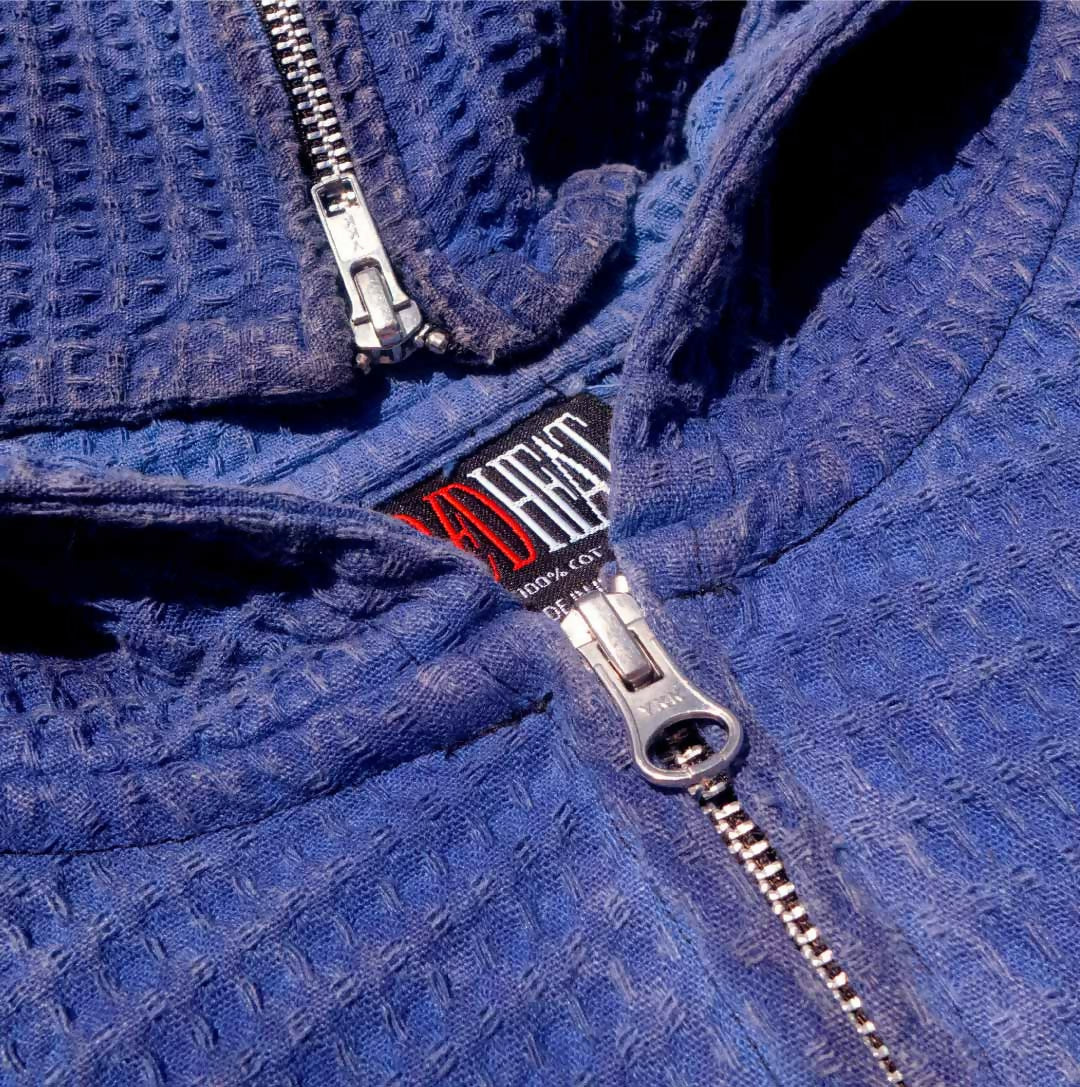 Faded Blue Double Zip Waffle Hoodie