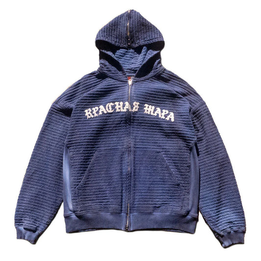 Faded Blue Double Zip Waffle Hoodie
