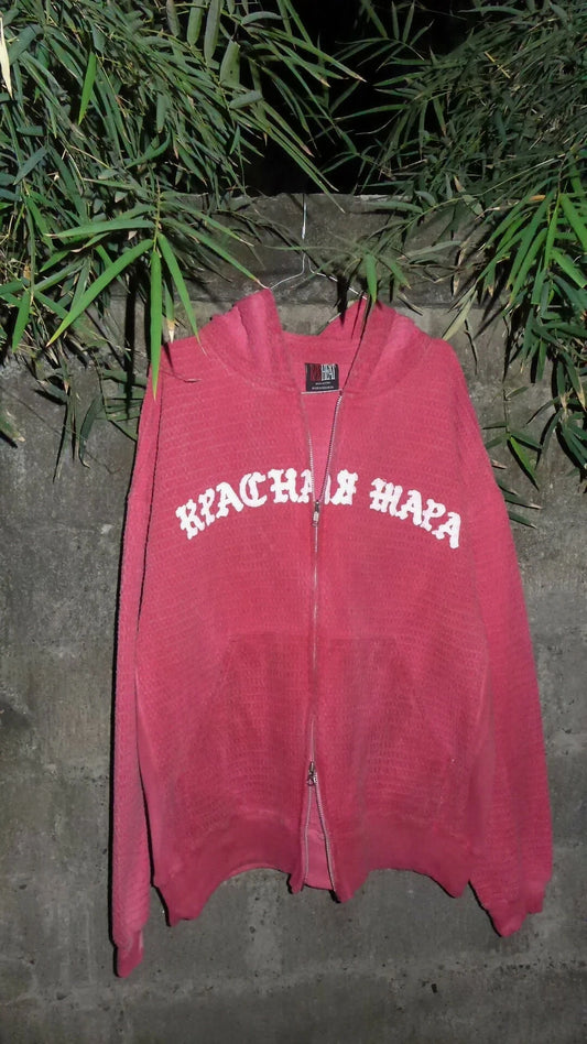 Faded Red Double Zip Waffle Hoodie