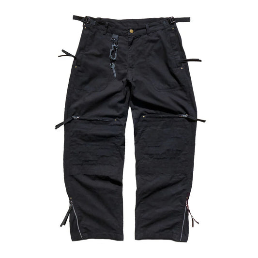 Black Rip-stop Distressed Pants