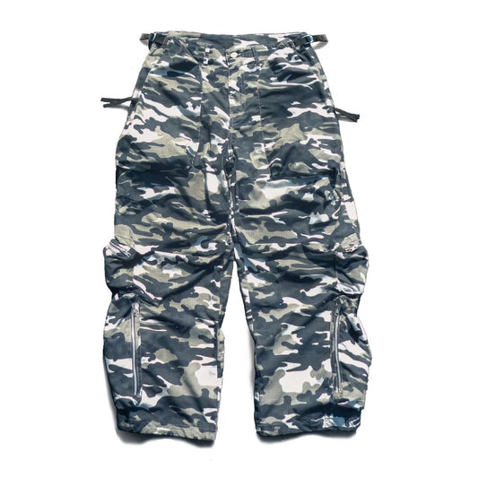 “Army” black white camouflage rip-stop pants.