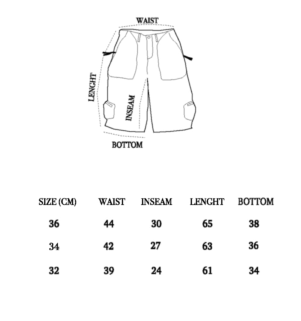 “Army” black white camouflage rip-stop shorts.